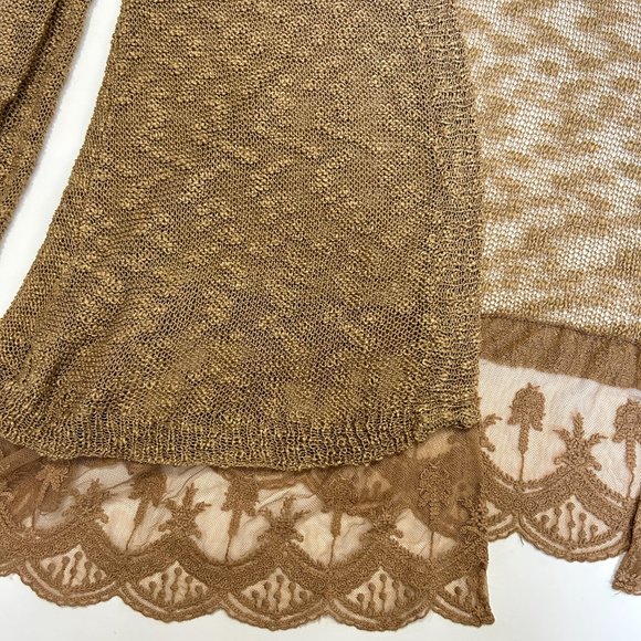 Umgee Womens L Cardigan Sweater Brown Long Sleeve Open Front Knit Layered Lace - Picture 6 of 15